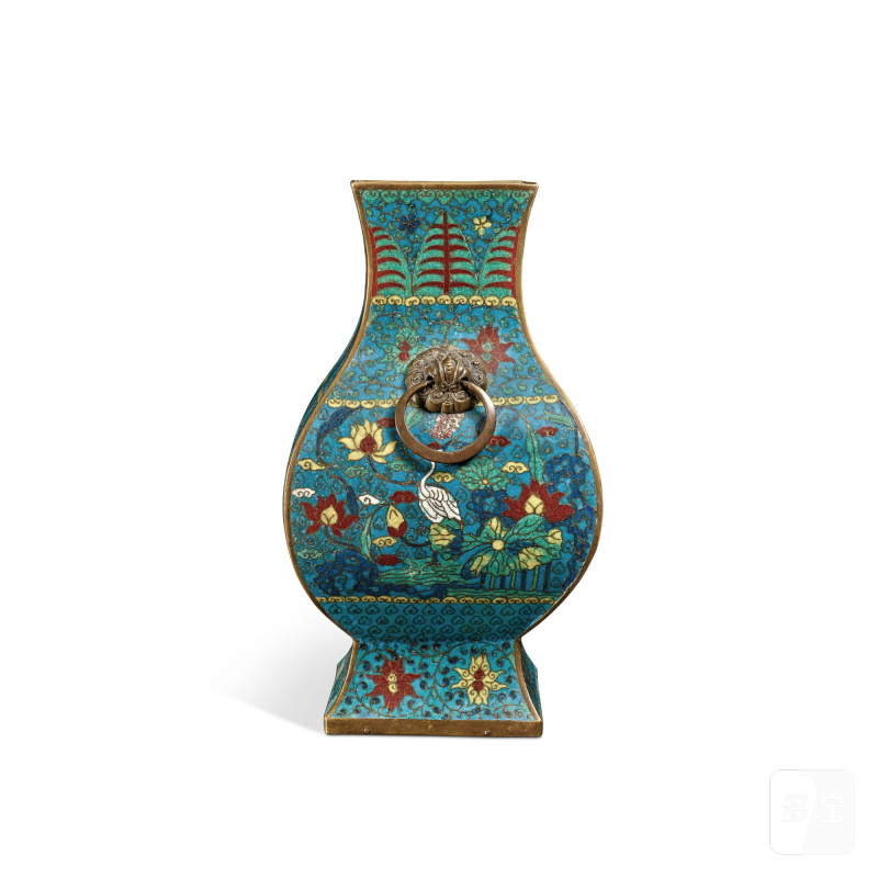 A cloisonné enamel 'bird and flower' vase, fanghu, Qing dynasty, 19th century | 清十九世紀 銅胎掐絲琺瑯花鳥紋方壺 - 图4